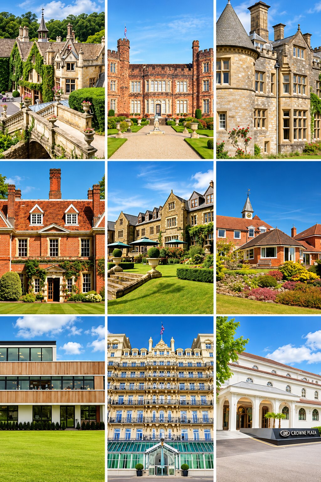 Montage of hotel and country house venues used for team building events